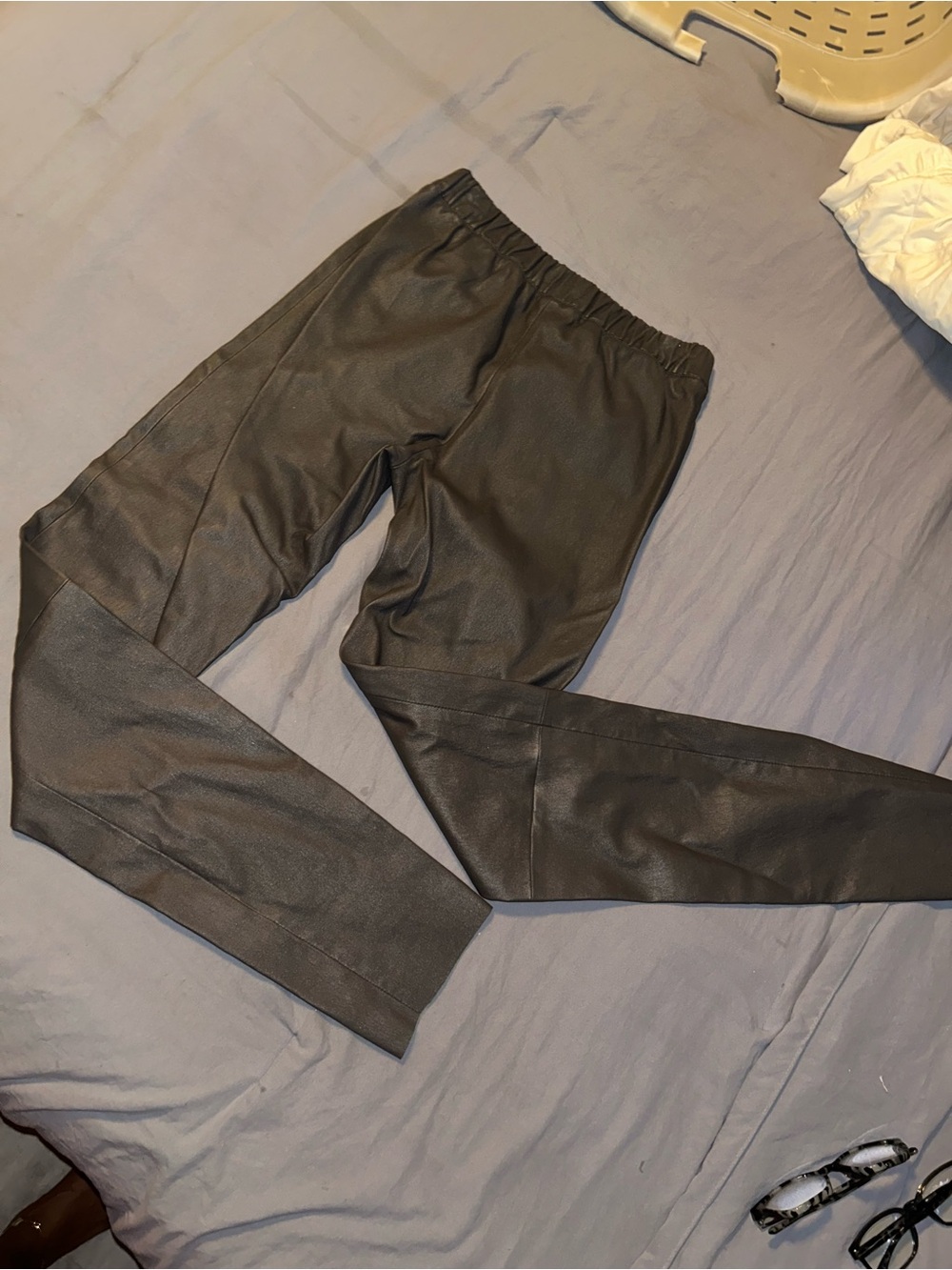 Max & Moi Dark Gray Genuine Lambskin Leather Leggings Sz 42